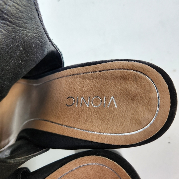 VIONIC Black Suede Leather Peep Toe Comfort Ankle Booties Boots Size 9.5 - Picture 8 of 11